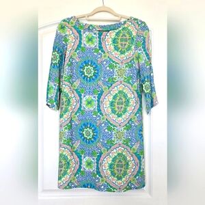 Tommy Hilfiger Blue, Green, And Pink 3/4 Sleeve Dress Size SP